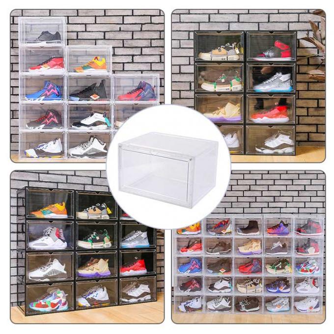 Magnetic Thickened Transparent Shoe Box , Side Open Door Stackable Shoe Bin