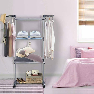 Stainless Steel 3 Tier Blue Folding Laundry Drying Rack With Two Side Wings