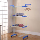 3 Tier Foldable Laundry Rack Movable With Wheels And Hooks