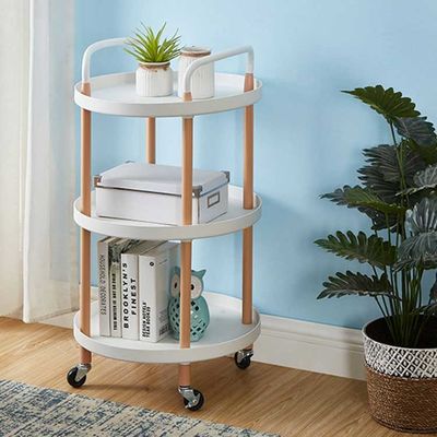 Hot Sale 3-Tier Storage Service Cart Mesh Stainless Steel Storage Cart with Wheels