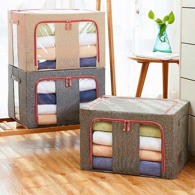 CE Cotton Linen Foldable Cloth Box Stackable Capacity 66L Practical Multipurpose Use