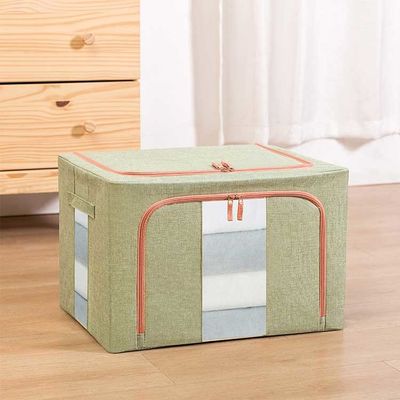 Odorless Clothes Lidded Cotton Linen Storage Box With Dual Zippers Capacity 66L