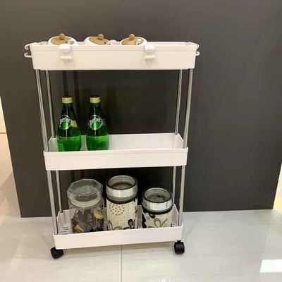 Movable 3 Tier Kitchen Organizer Trolley , Multifunctional Rolling Storage Carts