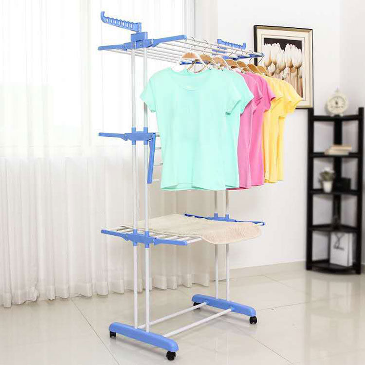 Balcony 3 Tier Folding Clothes Hanger Rack Stainless Steel Multifunctional
