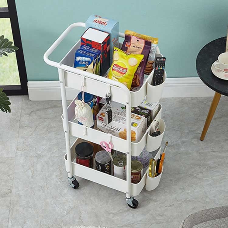 Household Moveable 3 Tier Modern Storage Trolley Cart With Locking Wheels