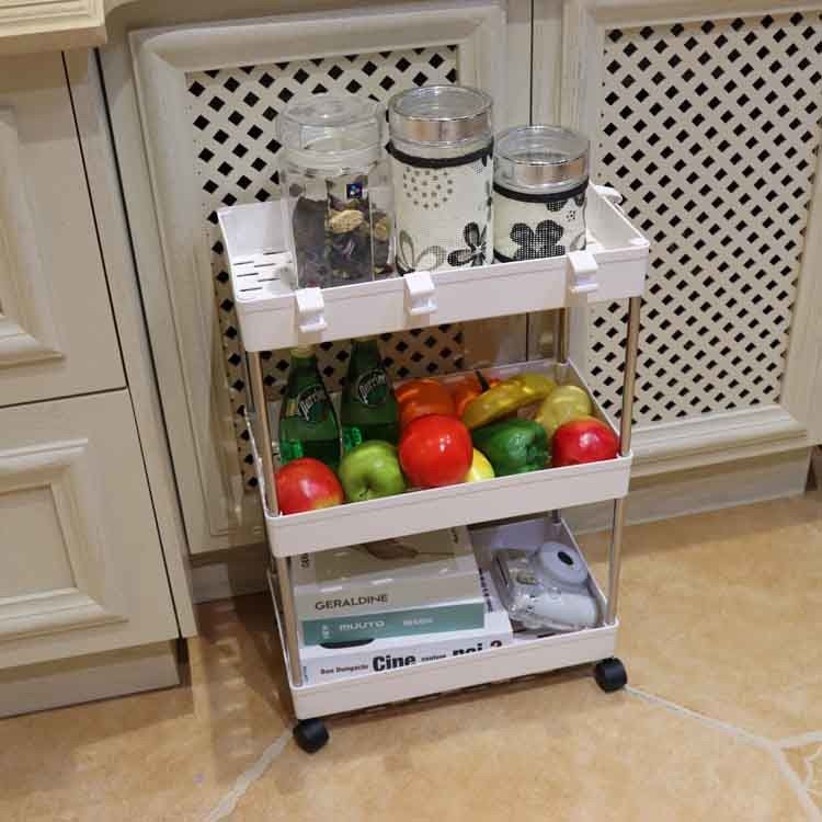 Movable Vegetable Stainless Storage Cart , Slim Rolling Bathroom Storage Carts
