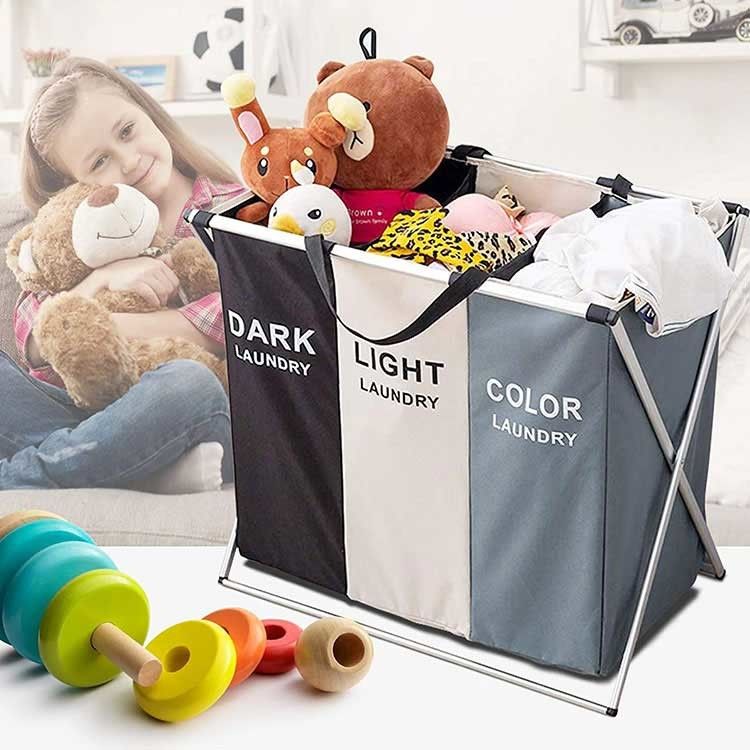 Three Bin Sortable Collapsible Laundry Hamper With Oxford Cloth Durable Eco Friendly