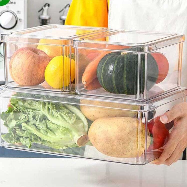 4 Pcs Stackable Plastic Clear Fridge Organizer Set Kitchen Food Storage