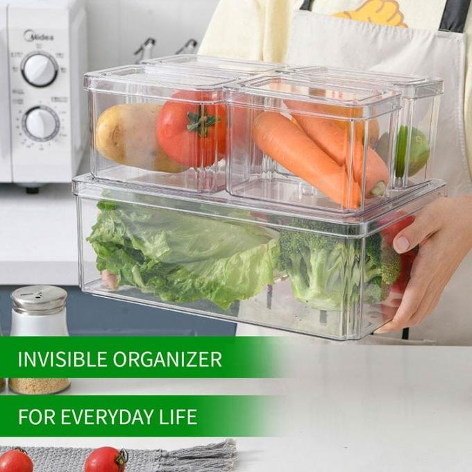 Clear Fresh Storage Stackable Plastic Fridge Organizer With Cover
